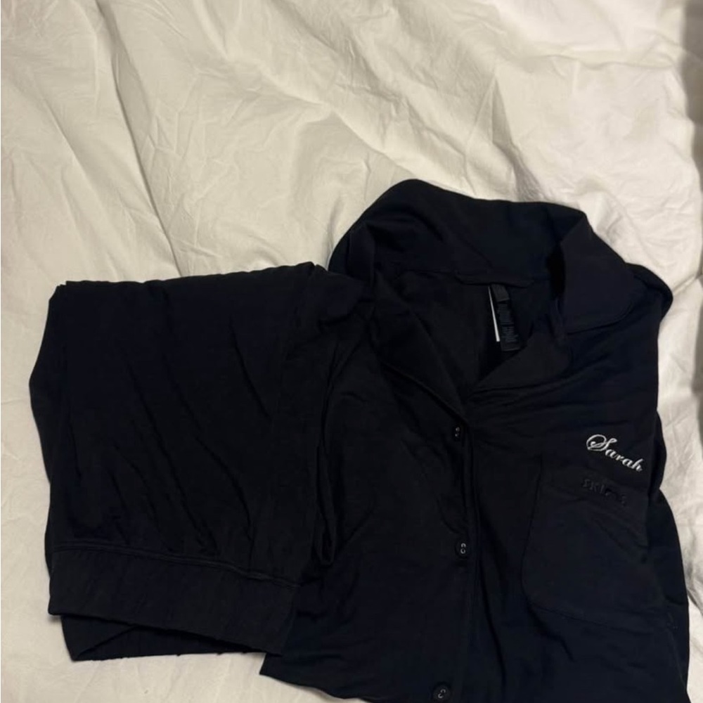 SKIMS Black Intimate Sleepwear “Sarah” embroidered on it